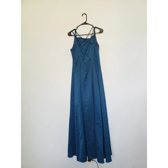 Jump Apparel Juniors 13/14 Prom Dress Homecoming Teal Maxi Strappy Low Open Back